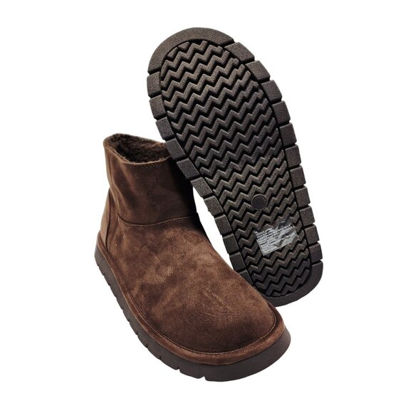 Cozy Brown Faux Suede Ankle Boots With Zipper Closure & Faux Fur Lining Size 10 - Picture 9 of 10